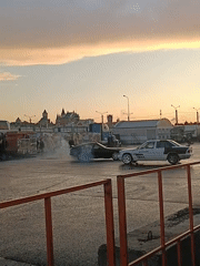 Car stunts and drifting in a wet Yoshkar-Ola lot