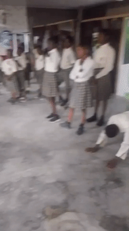 Students gather for morning exercises at Nigerian vocational academy