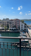 Morning marina view captured from balcony in Tivat, Montenegro
