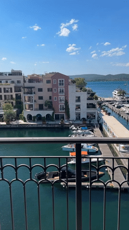 Morning marina view captured from balcony in Tivat, Montenegro