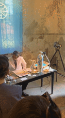Art exhibition with live harp performance draws visitors in Milan
