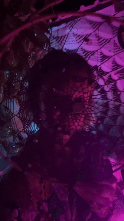 Festival-goer spotted in net headpiece at Arambol night celebration