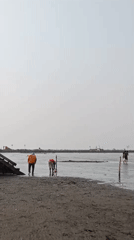 Casual beach morning at Cirebon's muddy shoreline