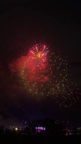 Nighttime fireworks display lights up Kemerovo sky