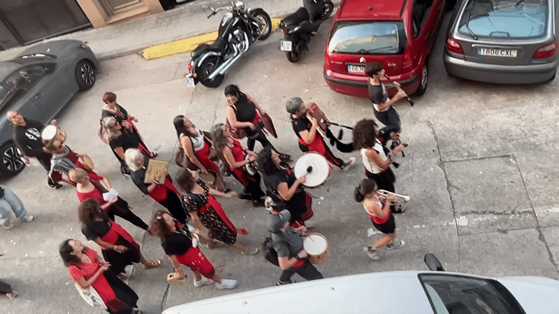 Overhead view of pedestrians on a street in A Coruña