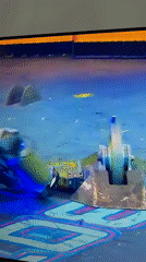 Robot combat competition televised featuring battling mechanical contestants