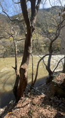 Muddy river flows rapidly through Stara Kresna Bulgaria