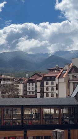 Mountain scenery captured in Bansko, Bulgaria under cloudy skies
