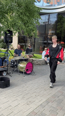 Street band performs for pedestrians in downtown Krasnodar