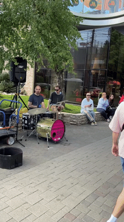 Street band performs for pedestrians in downtown Krasnodar