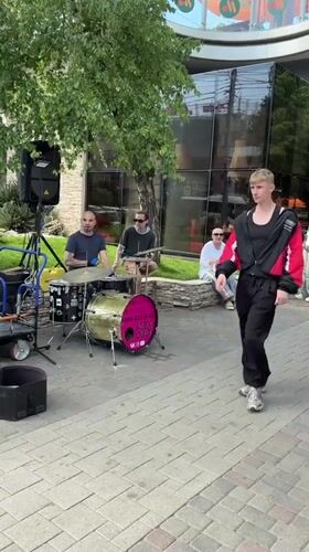 Street band performs for pedestrians in downtown Krasnodar