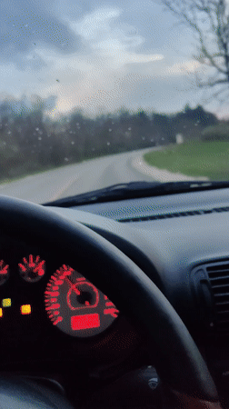 Motorist documents wet spring driving conditions near Sevlievo, Bulgaria