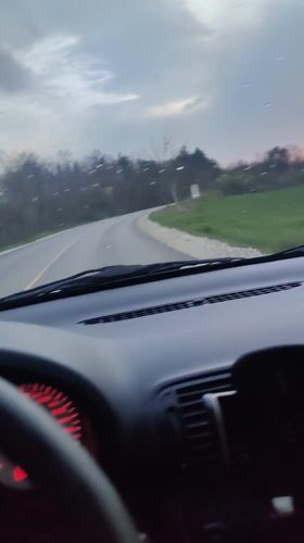 Motorist documents wet spring driving conditions near Sevlievo, Bulgaria