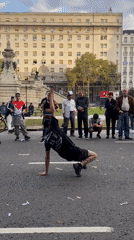 Street breakdancer performs for crowd in Buenos Aires