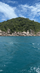 Scenic coastal waters photographed from boat near Ko Tao, Thailand