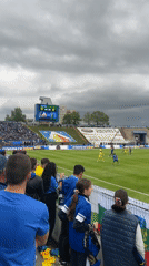 Soccer match draws crowd at Sofia stadium under gray skies