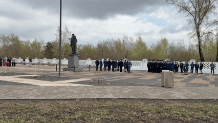Formal gathering with uniformed personnel in Krasnoyarsk square