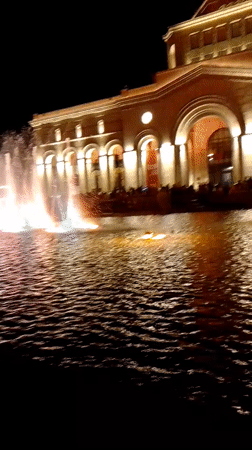 Yerevan's illuminated fountain lights up a summer evening
