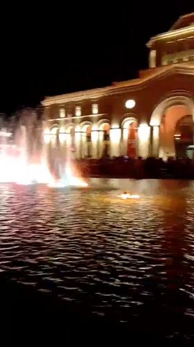 Yerevan's illuminated fountain lights up a summer evening