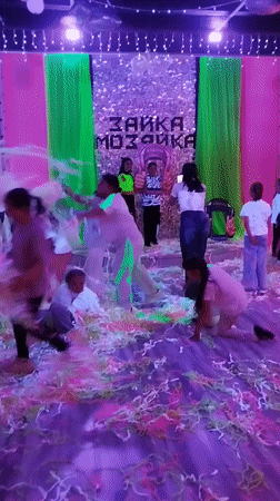 Children's party features colorful confetti play in Donskoye, Russia