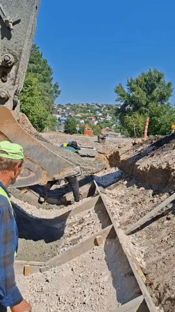 Concrete drainage trench under construction in Hîncești