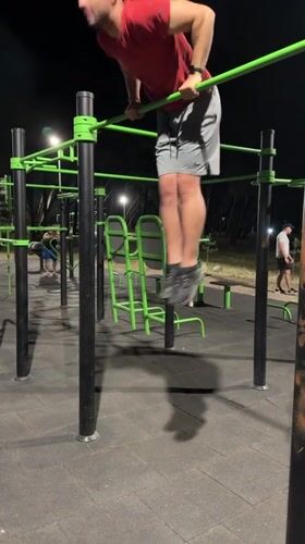 Nighttime outdoor fitness session documented in Bar, Montenegro
