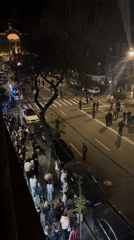 Crowd gathers on street in Yerevan, Armenia