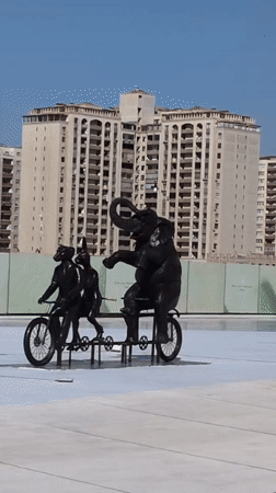 Baku streetscapes mix grand architecture with quirky public sculpture