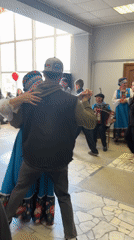 Intergenerational dance moment captured in Russian town