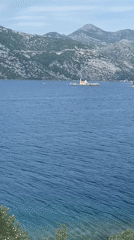 Scenic bay with islands documented in Lepetane, Montenegro