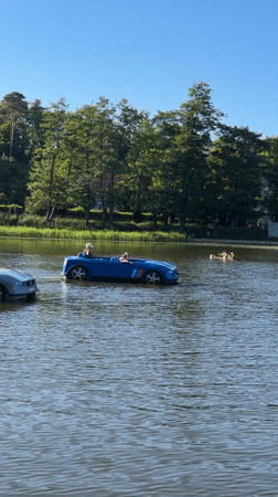 Summer afternoon leisure activities at Svetlogorsk lake with fountain
