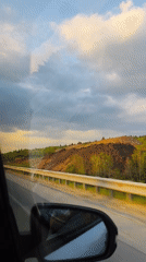 Highway construction documented along roadside in Perm, Russia