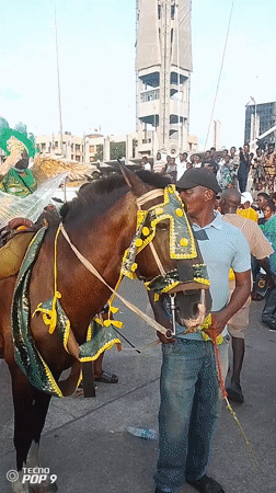 Ceremonial horseback procession with traditional costumes observed in Lagos