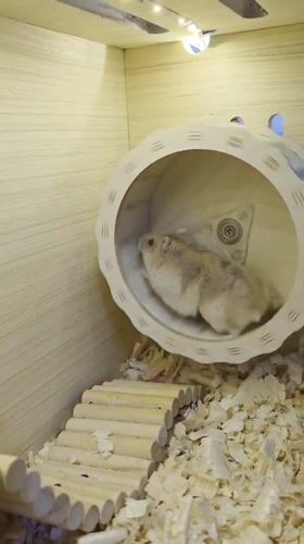 Pet hamster filmed playing in wooden enclosure in Bulgaria