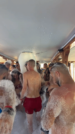 Foam party held on boat deck near Menderes, Turkey