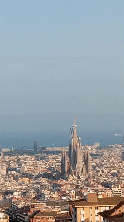 Barcelona skyline from above, Sagrada Família front and center