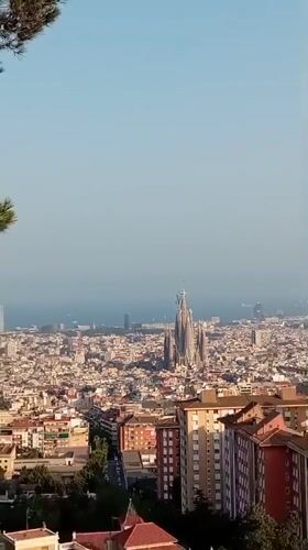 Barcelona skyline from above, Sagrada Família front and center