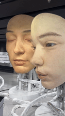Realistic humanoid robot heads on display in Shanghai