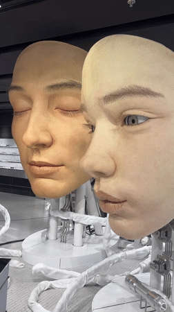Realistic humanoid robot heads on display in Shanghai