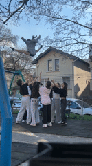 Teenagers gather for playground activities in Ruse, Bulgaria