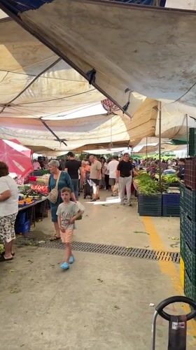Afternoon shopping activity at busy Fethiye Turkey produce market