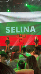 Sparkly red stage outfit at a Burgas live performance