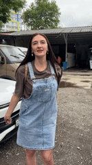 Woman films cheerful selfie videos in Sochi parking lot