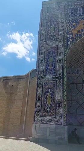 Ornate mosaic tilework documented at Uzbekistan historical site
