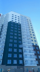 Colorful modern residential building observed in Nizhnevartovsk, Russia
