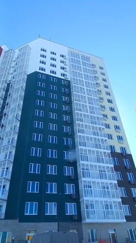 Colorful modern residential building observed in Nizhnevartovsk, Russia