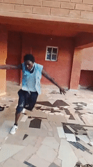 Two men dance on covered patio for nearly hour