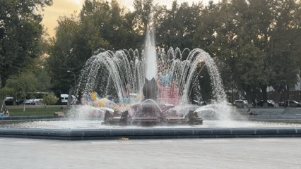 Navoi Theatre and park fountain on a Tashkent afternoon