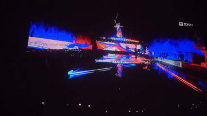 Nighttime digital displays feature Russian monument in South Korea