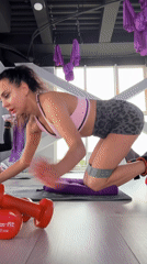 Donkey kick workout with resistance band and ankle weights, Kamchatka gym